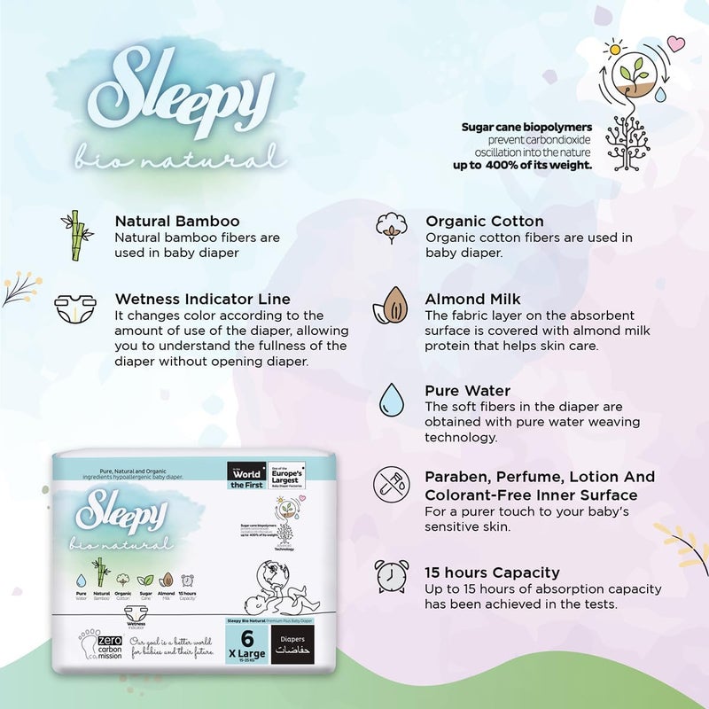 Sleepy Bio Natural Premium Size 6 Diapers | 200 Count | Hypoallergenic Baby Diapers | 15-25Kg | Vegan | 100% Leakproof - Image 3